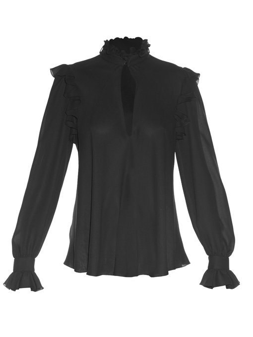 Ruffled high-neck silk-georgette blouse | Giambattista Valli ...