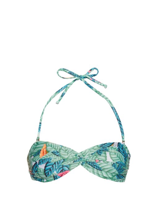 Leaf-print twist-front bandeau bikini top | Mara Hoffman ...
