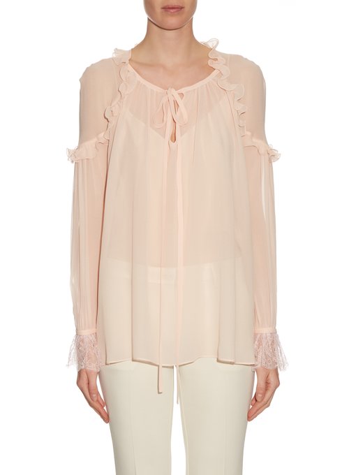 Ruffle-trimmed silk-georgette blouse | Roberto Cavalli | MATCHESFASHION ...