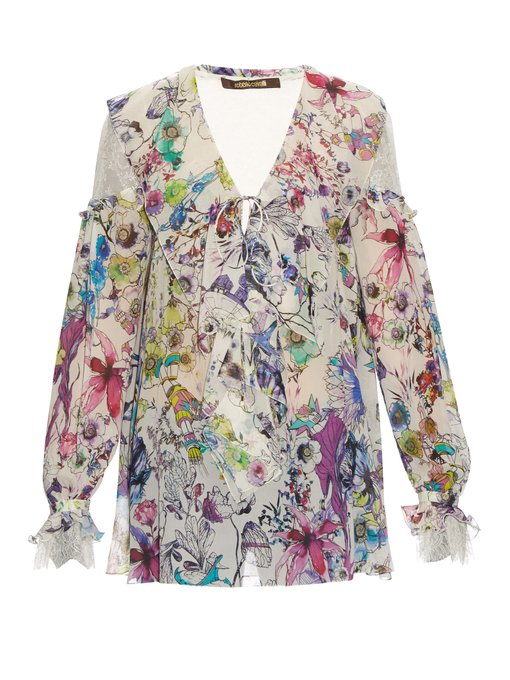 Astro Garden-print silk-georgette blouse | Roberto Cavalli ...