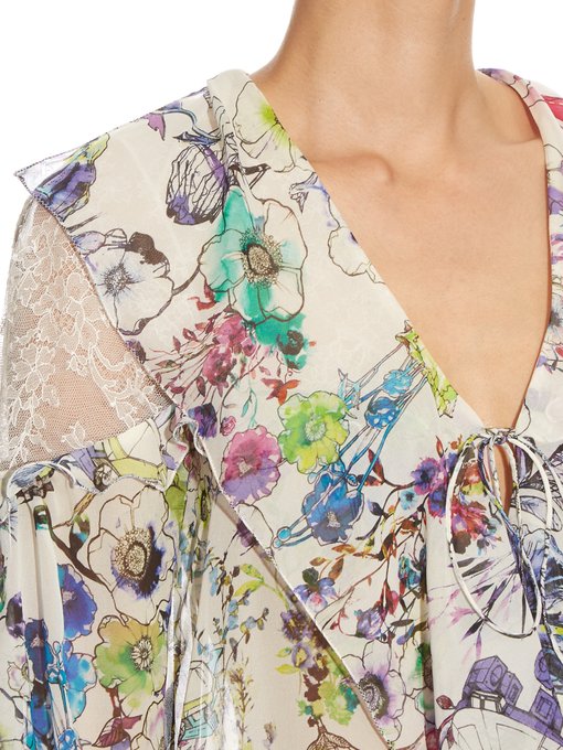 Astro Garden-print silk-georgette blouse | Roberto Cavalli ...