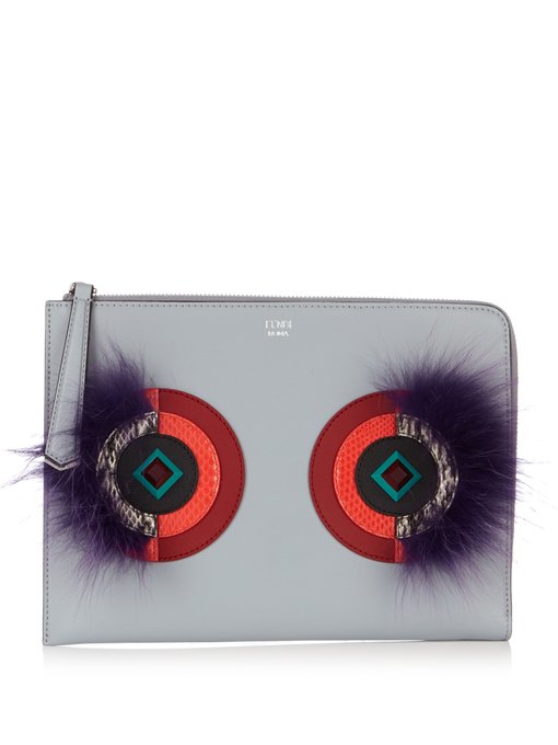 FENDI Leather And Fur Pouch, Light-Blue | ModeSens