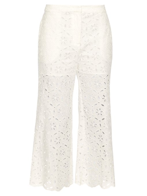 Roza broidere-anglaise cotton cropped trousers | Zimmermann ...