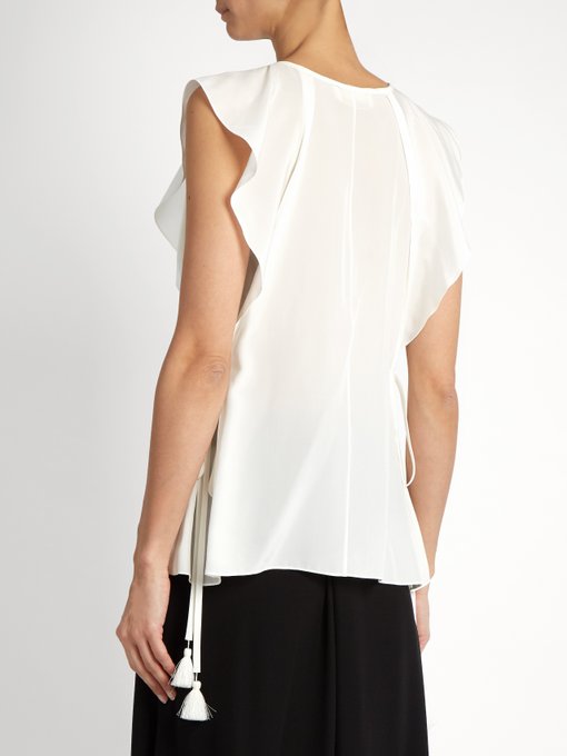 Ruffled cap-sleeved silk-crepe top | Chloé | MATCHESFASHION.COM UK