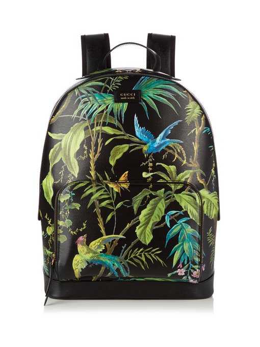 Tropical-print leather backpack | Gucci 