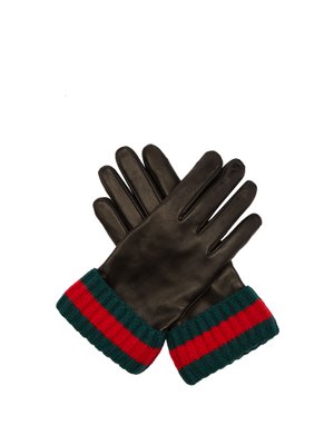 Striped-knit and leather gloves | Gucci | MATCHESFASHION US