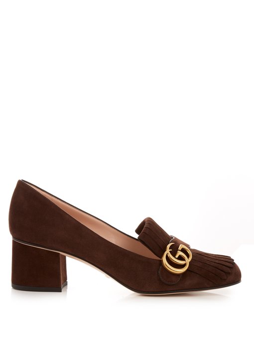 GUCCI MARMONT FRINGED SUEDE LOAFERS, BROWN | ModeSens