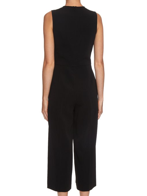 RED VALENTINO Lace-Panelled Wide-Leg Crepe Jumpsuit, Nero - ModeSens