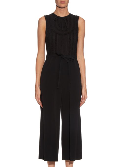 RED VALENTINO Lace-Panelled Wide-Leg Crepe Jumpsuit, Nero - ModeSens