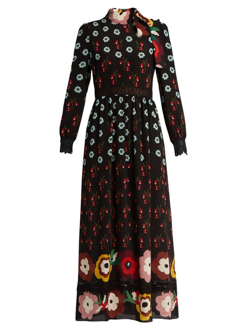 Floral-print lace-insert silk maxi dress | REDValentino | MATCHESFASHION US