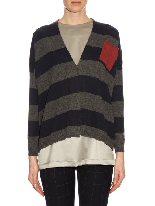 Patch-pocket striped cashmere cardigan | Brunello Cucinelli ...