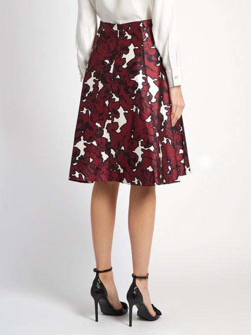 OSCAR DE LA RENTA Floral-Print Silk-Mikado Skirt in White | ModeSens