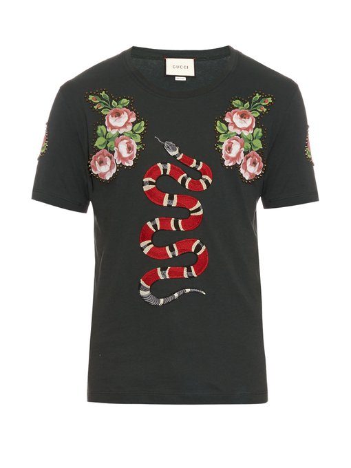Snake appliqué cotton-jersey T-shirt | Gucci | MATCHESFASHION UK