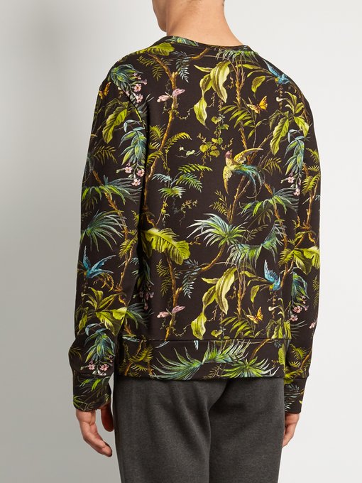 Tropical-print floral-appliqué cotton sweatshirt | Gucci ...