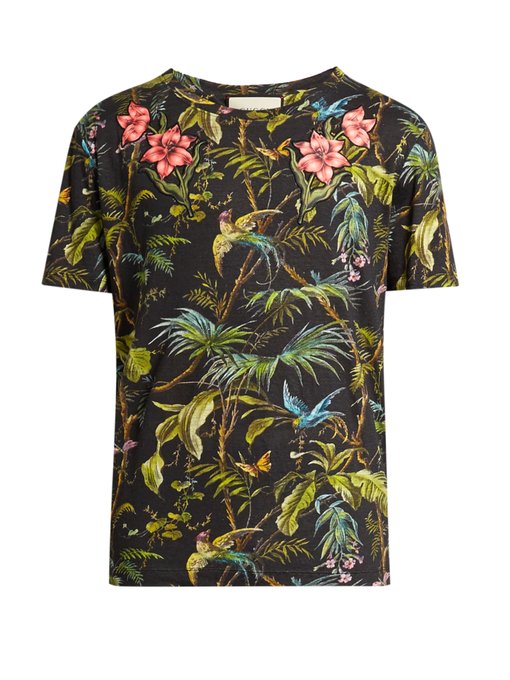 Jungle-print and appliqué linen T-shirt | Gucci | MATCHESFASHION.COM UK