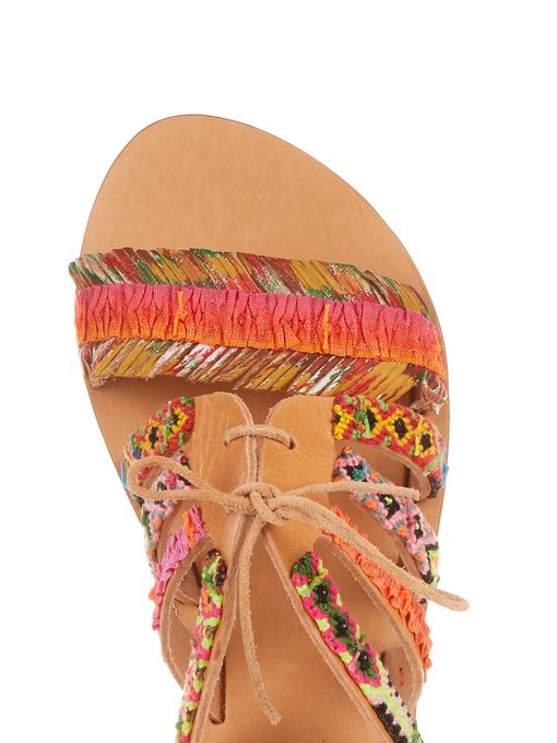 Hula Hoop embellished leather flat sandals | Elina Linardaki ...