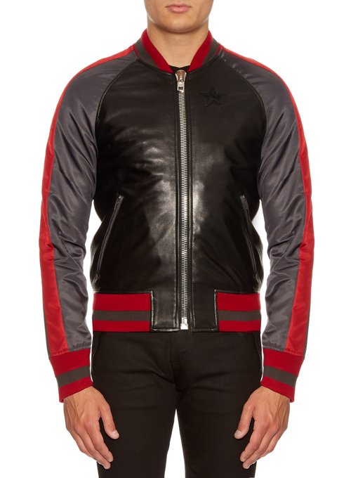 Contrast-trim leather and nylon bomber jacket | Givenchy ...