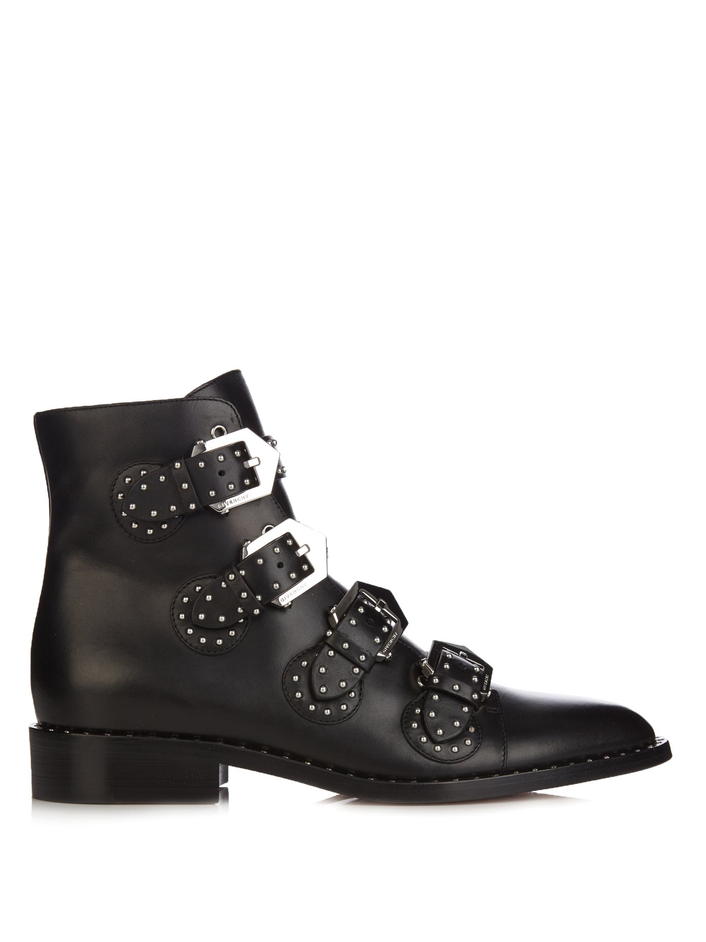 Stud-embellished leather ankle boots 