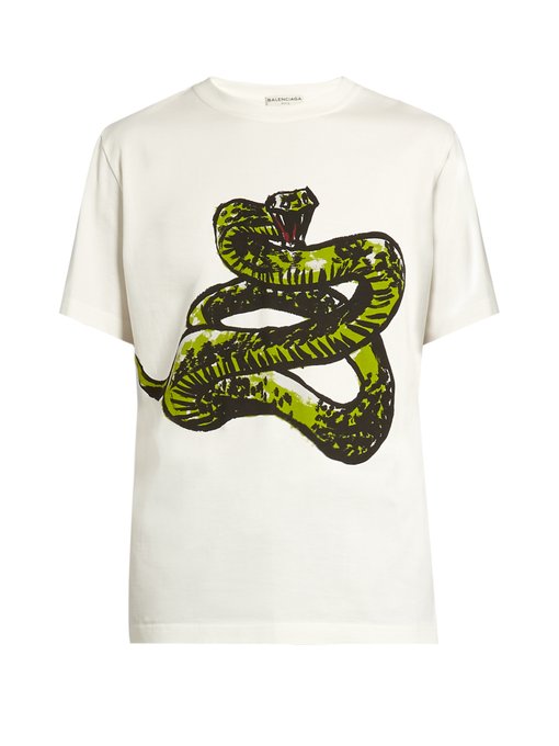 Snake-print cotton-jersey T-shirt 