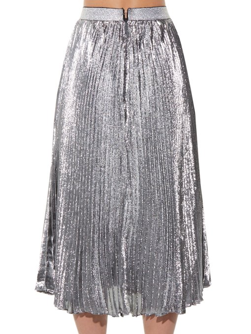 Metallic pleated silk-blend midi skirt | Christopher Kane ...