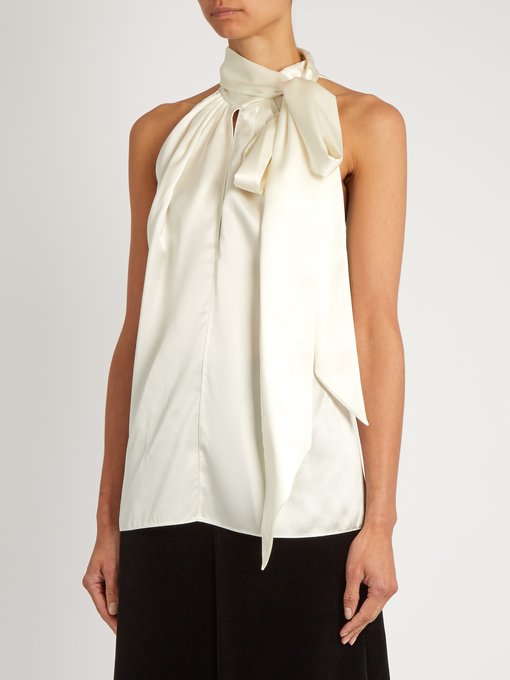 Tie-neck silk-satin sleeveless blouse | Saint Laurent | MATCHESFASHION ...