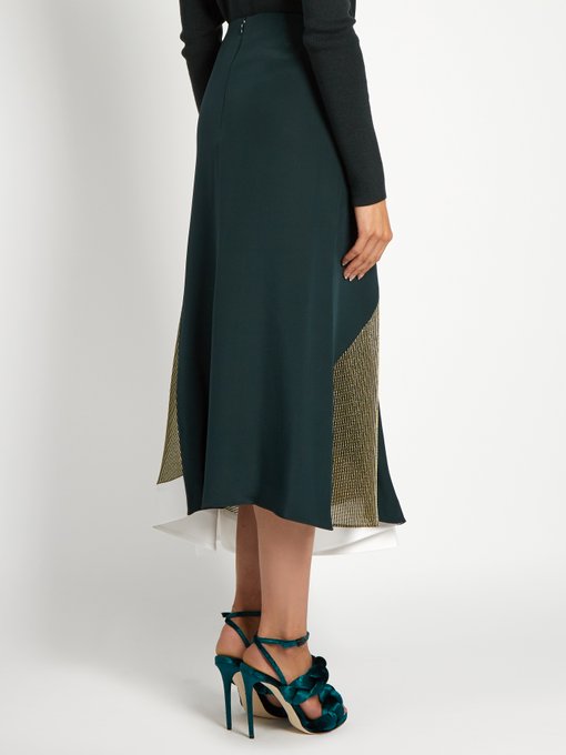 ESTEBAN CORTAZAR Lamé-Panelled Silk-Crepe Skirt, Green Multi | ModeSens