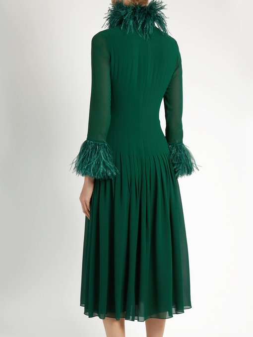 Feather-trimmed silk midi dress | Saint Laurent | MATCHESFASHION US