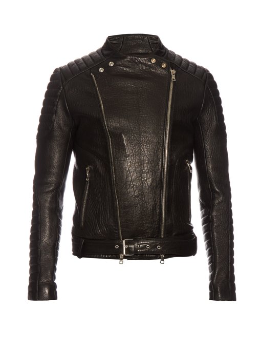 Biker collarless grained-leather jacket | Balmain | MATCHESFASHION UK