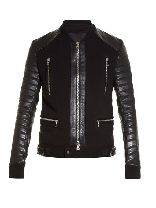 Quilted leather-sleeved biker jacket | Balmain | MATCHESFASHION US
