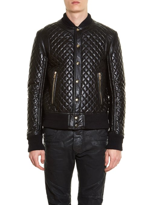 Diamond-quilted leather bomber jacket | Balmain | MATCHESFASHION.COM UK
