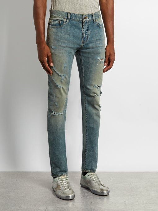 saint laurent distressed skinny jeans