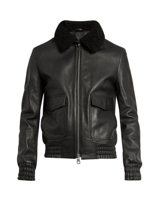 Shearling-collar leather jacket | AMI | MATCHESFASHION UK