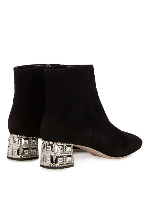 Crystal-embellished heel suede ankle boots | Miu Miu | MATCHESFASHION UK