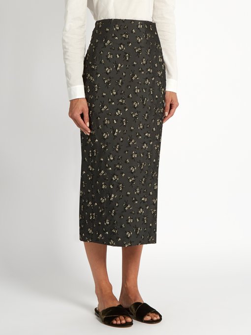 Sage floral-jacquard pencil midi skirt | Brock Collection ...