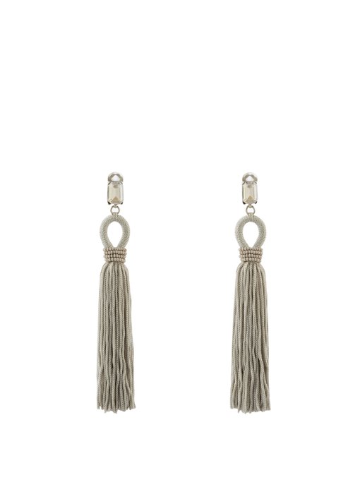 Crystal-embellished tassel-drop clip-on earrings | Oscar De La Renta ...