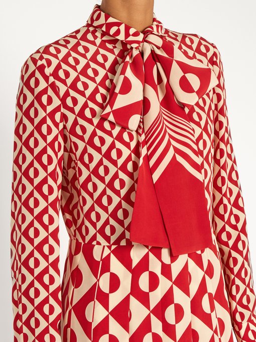 Long-sleeved geometric-print silk dress | Gucci | MATCHESFASHION US