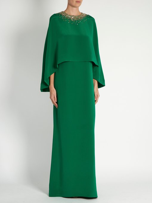Embellished cape-overlay silk-cady gown | Oscar De La Renta ...