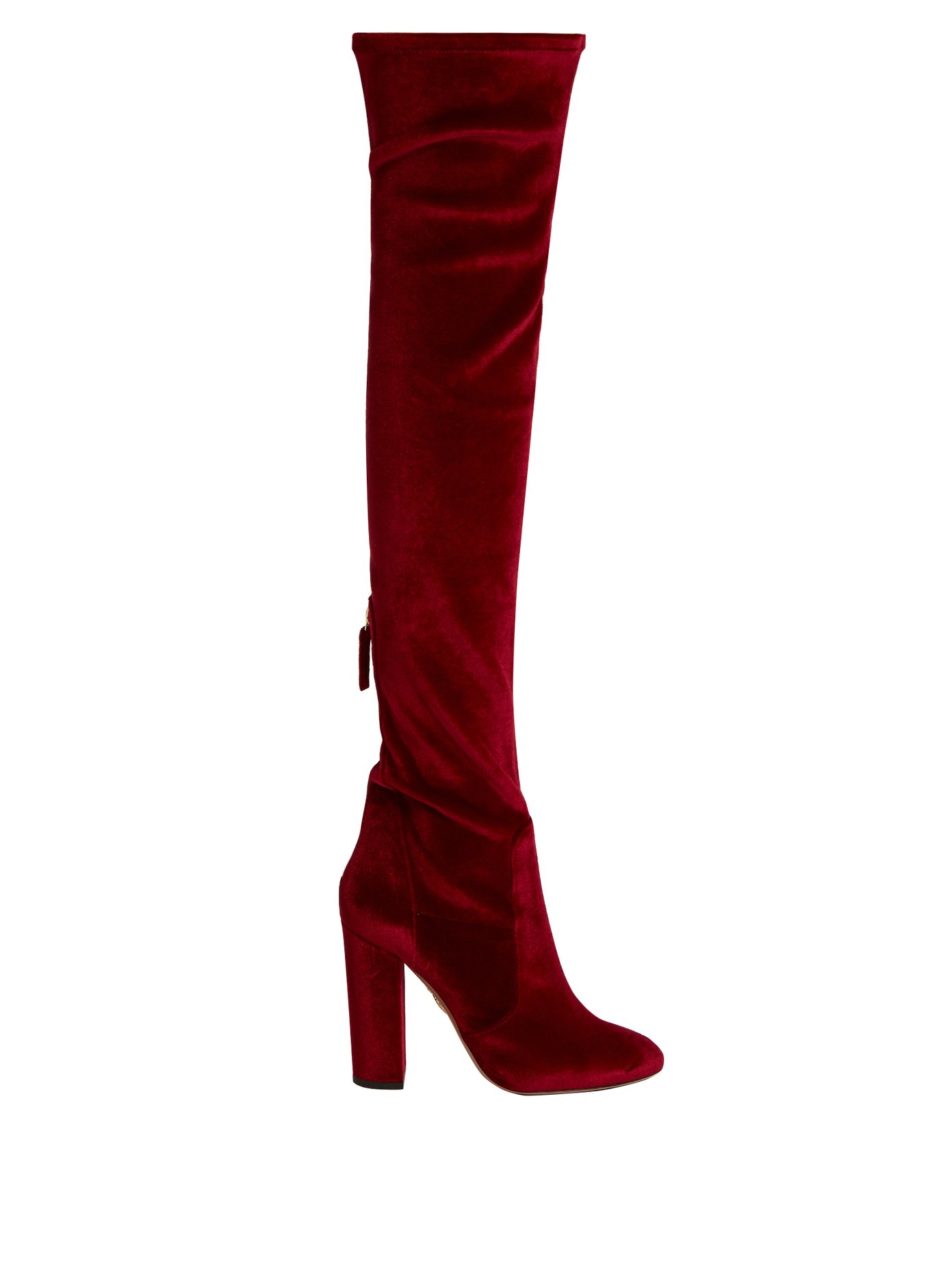 red velvet knee high boots