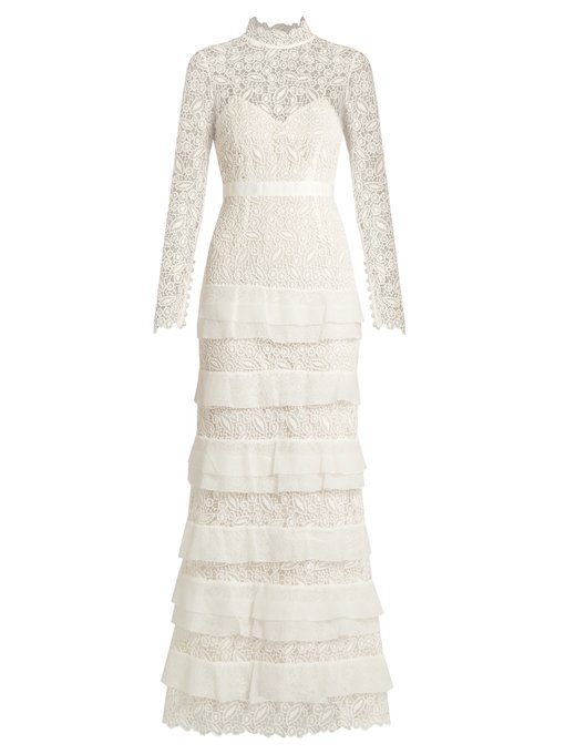 Primrose tiered crepon and guipure-lace gown | Self-Portrait ...