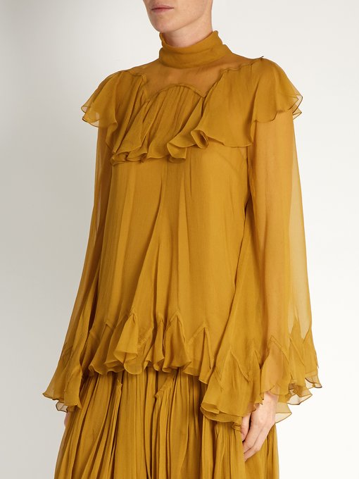 High-neck silk-crepon ruffled blouse | Chloé | MATCHESFASHION.COM US