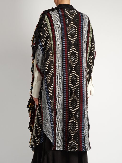 Short-sleeved fringed wool-blend cape | Chloé | MATCHESFASHION US