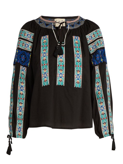 Folk-embroidered cotton blouse | Sea | MATCHESFASHION US