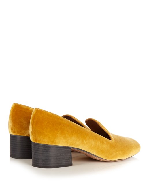 yellow velvet loafers