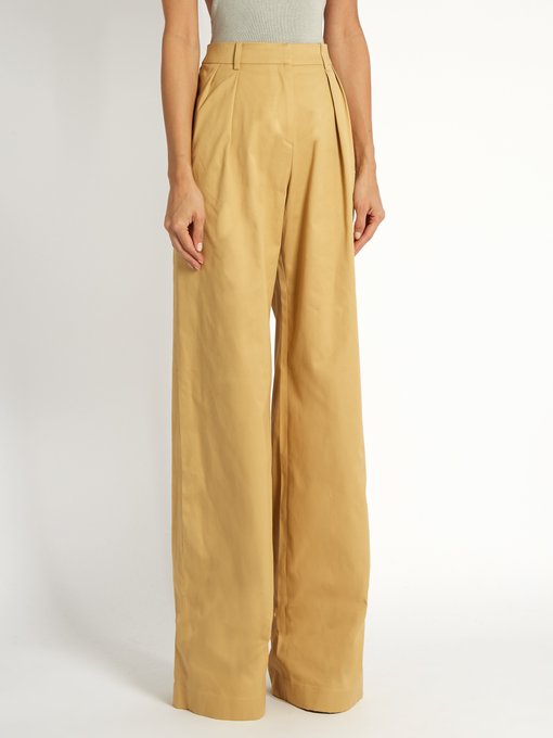 High-rise wide-leg stretch-cotton twill trousers | Palmer//Harding ...