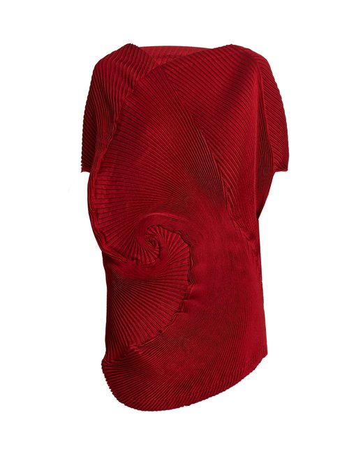 Issey Miyake Optical 2 Pleated-Swirl Sleeveless Dress In Crimson-Red ...