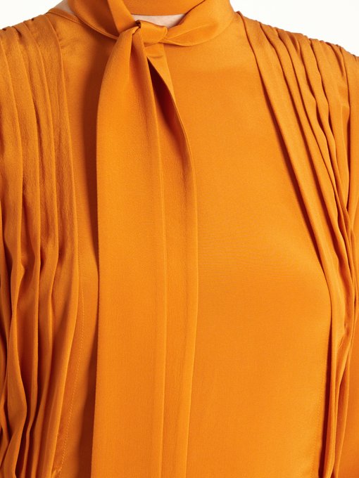 ROCHAS Pleated Silk Crepe De Chine Dress, Mustard-Yellow | ModeSens