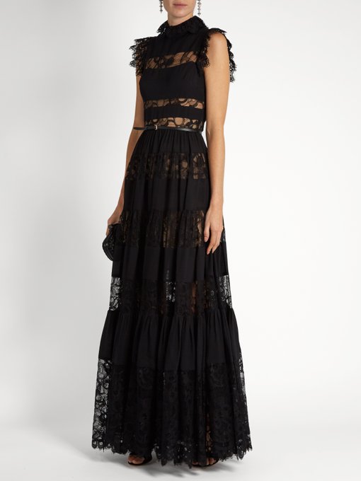 Lace-panelled ruffled georgette gown | Elie Saab | MATCHESFASHION UK