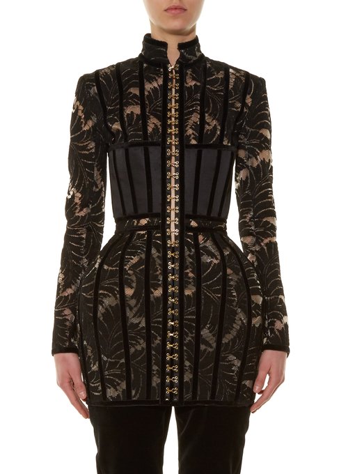 Velvet-panelled lace corset dress | Balmain | MATCHESFASHION US
