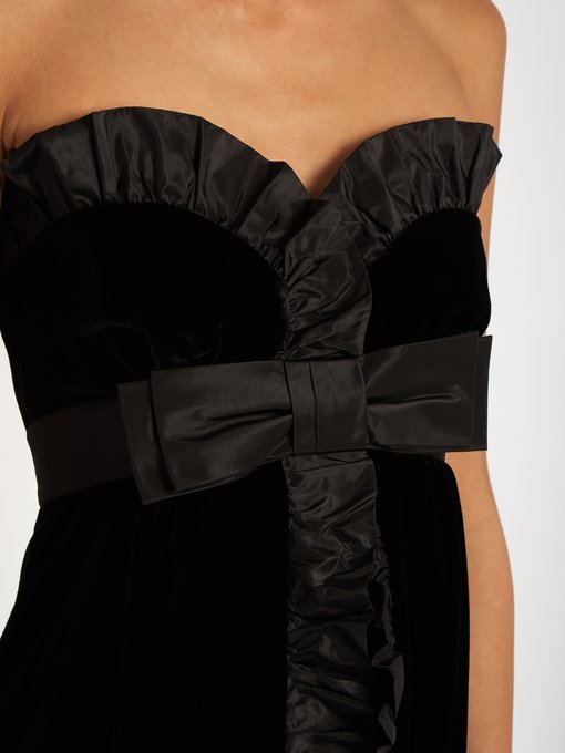 MIU MIU Bow-Front Strapless Silk-Faille Trim Velvet Dress in Eero ...