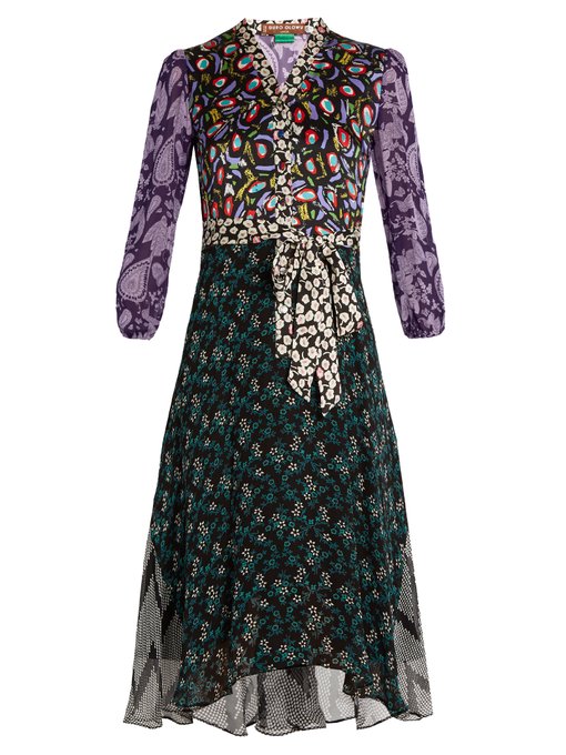 Multi-print V-neck georgette dress | Duro Olowu | MATCHESFASHION UK